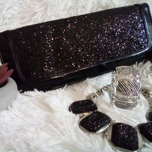Patent Leather Glitter Clutch Purse